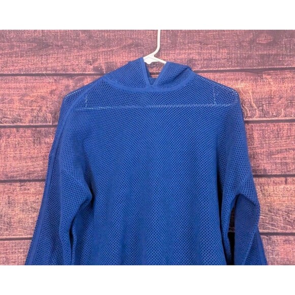 Sweaty Betty Mesh Knit Hoodie Womens M Blue Quartz Drawstring Hem Exercise Cover - Picture 3 of 7